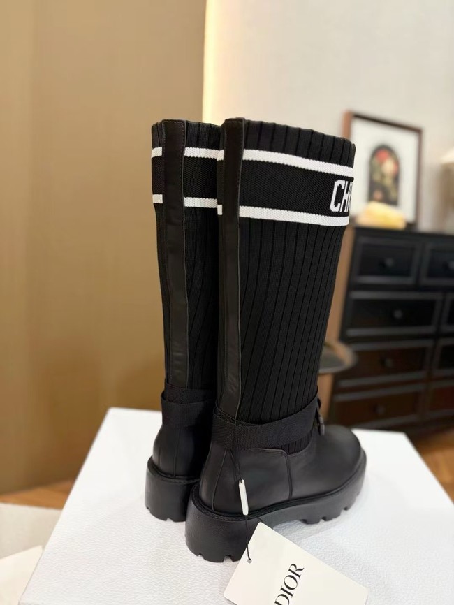 Dior D-Major Boot Black Calfskin with Black and White Technical Knit KCT267LKC