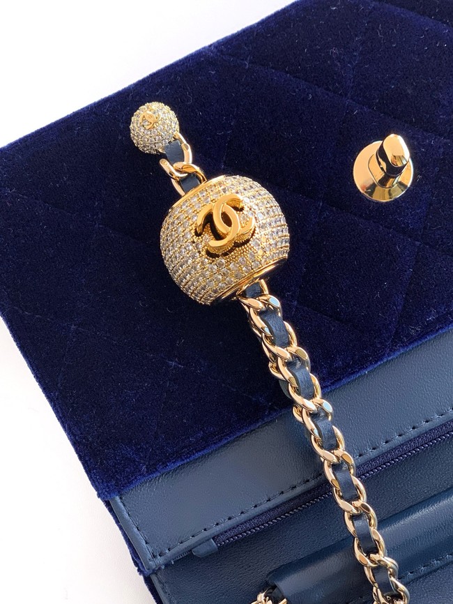 Chanel velvet Wallet On Chain AP1450 dark blue 