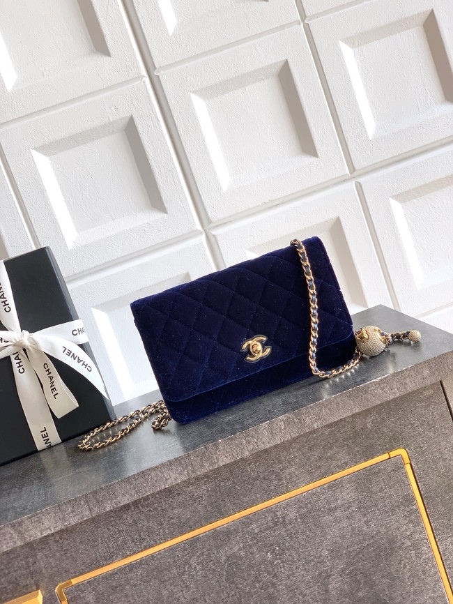Chanel velvet Wallet On Chain AP1450 dark blue 