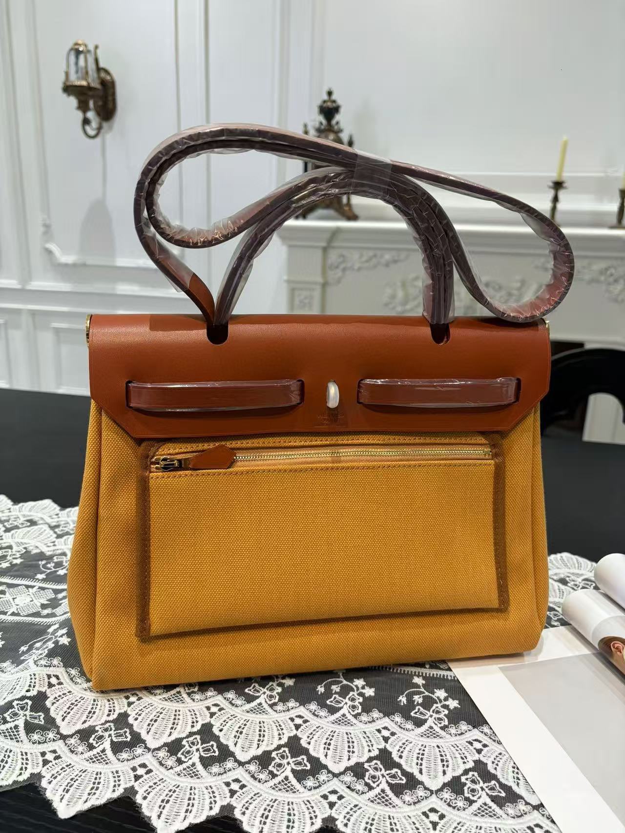 Hermes Herbag 31CM Original Canvas Leather & Calfskin 45987 Brown Hermes Herbag 31CM Original Canvas Leather & Calfskin 45987 Brown