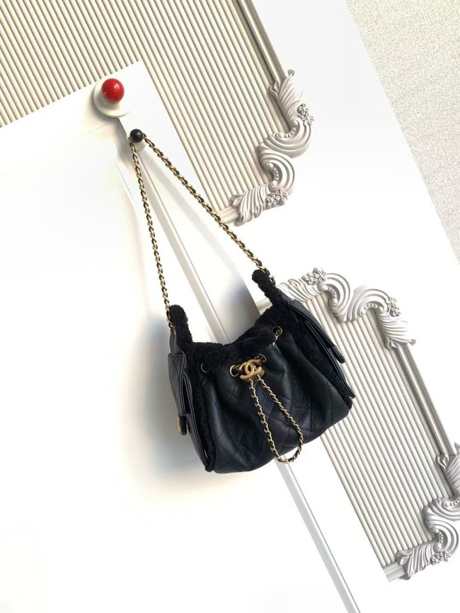 CHANEL 25 Mini Handbag AS5631 Crumpled Shearling Sheepskin black