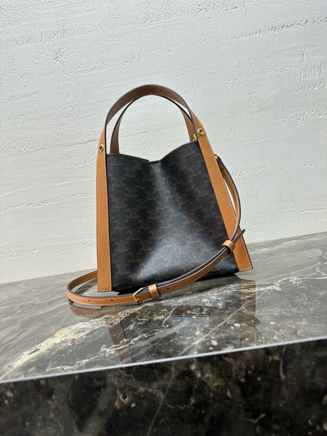 Celine SMALL CUBE BAG IN Triomphe Canvas and NATURAL Calfskin 124182 MIEL