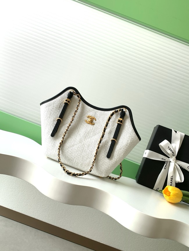 CHANEL Small Tote Braided Raffia AS6015 white