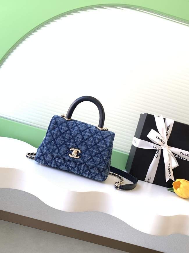 Chanel Mini Flap Bag with Top Handle AS2215 denim blue