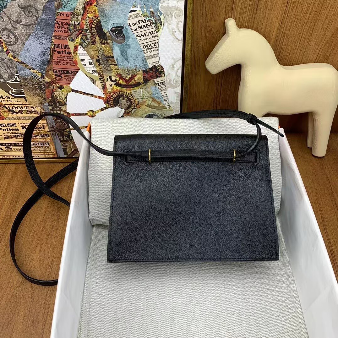 Hermes Kelly Danse Original Evercolor Leather 22CM KL22 Black Gold-Tone Hermes Kelly Danse Original Evercolor Leather 22CM KL22 Black Gold-Tone