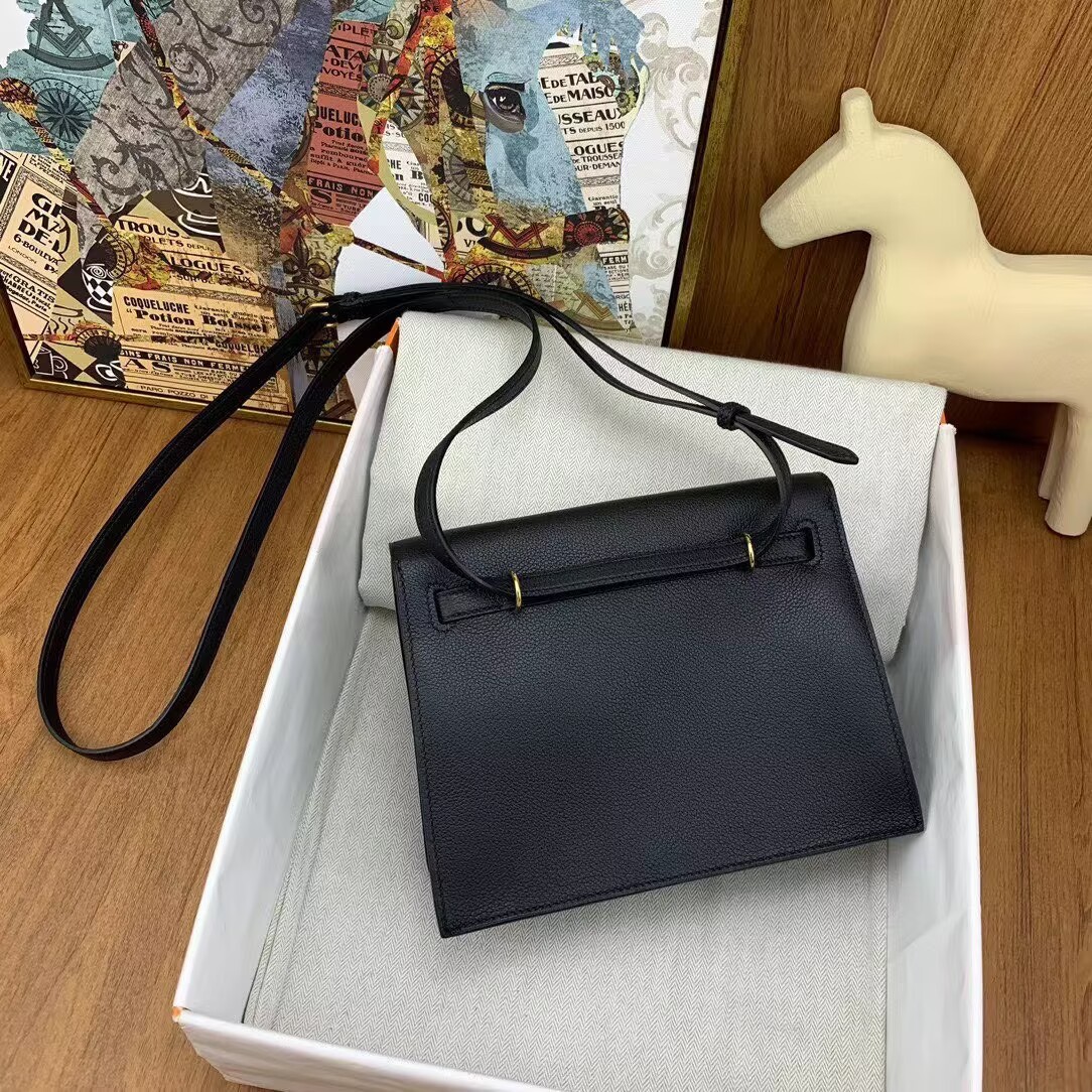 Hermes Kelly Danse Original Evercolor Leather 22CM KL22 Black Gold-Tone Hermes Kelly Danse Original Evercolor Leather 22CM KL22 Black Gold-Tone