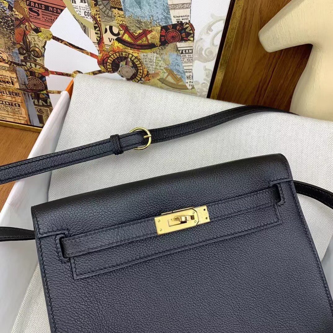 Hermes Kelly Danse Original Evercolor Leather 22CM KL22 Black Gold-Tone Hermes Kelly Danse Original Evercolor Leather 22CM KL22 Black Gold-Tone