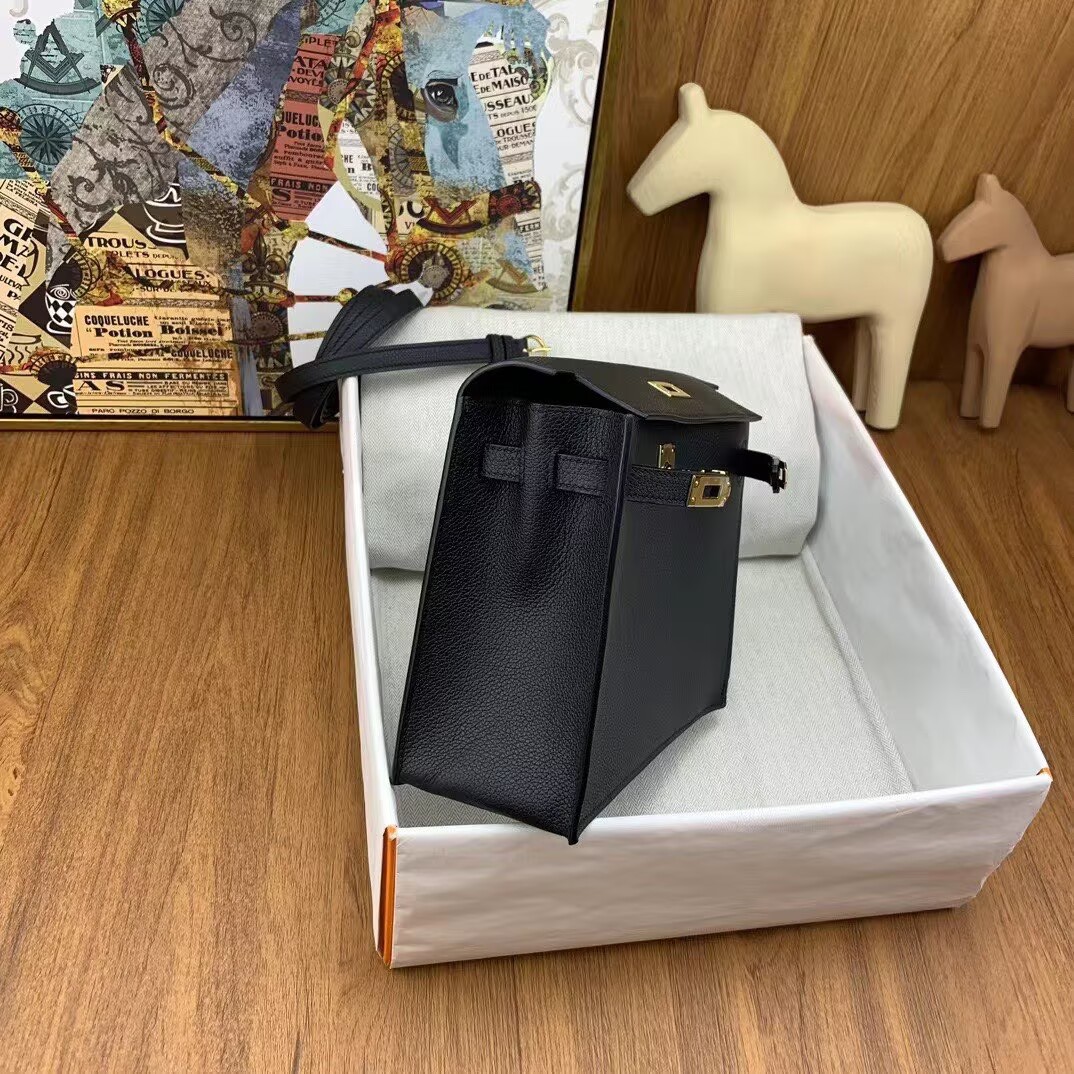 Hermes Kelly Danse Original Evercolor Leather 22CM KL22 Black Gold-Tone Hermes Kelly Danse Original Evercolor Leather 22CM KL22 Black Gold-Tone