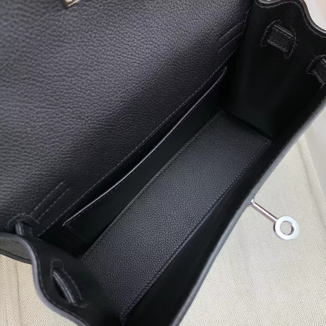 Hermes Kelly Danse Original Evercolor Leather 22CM KL22 Black Silver-Tone