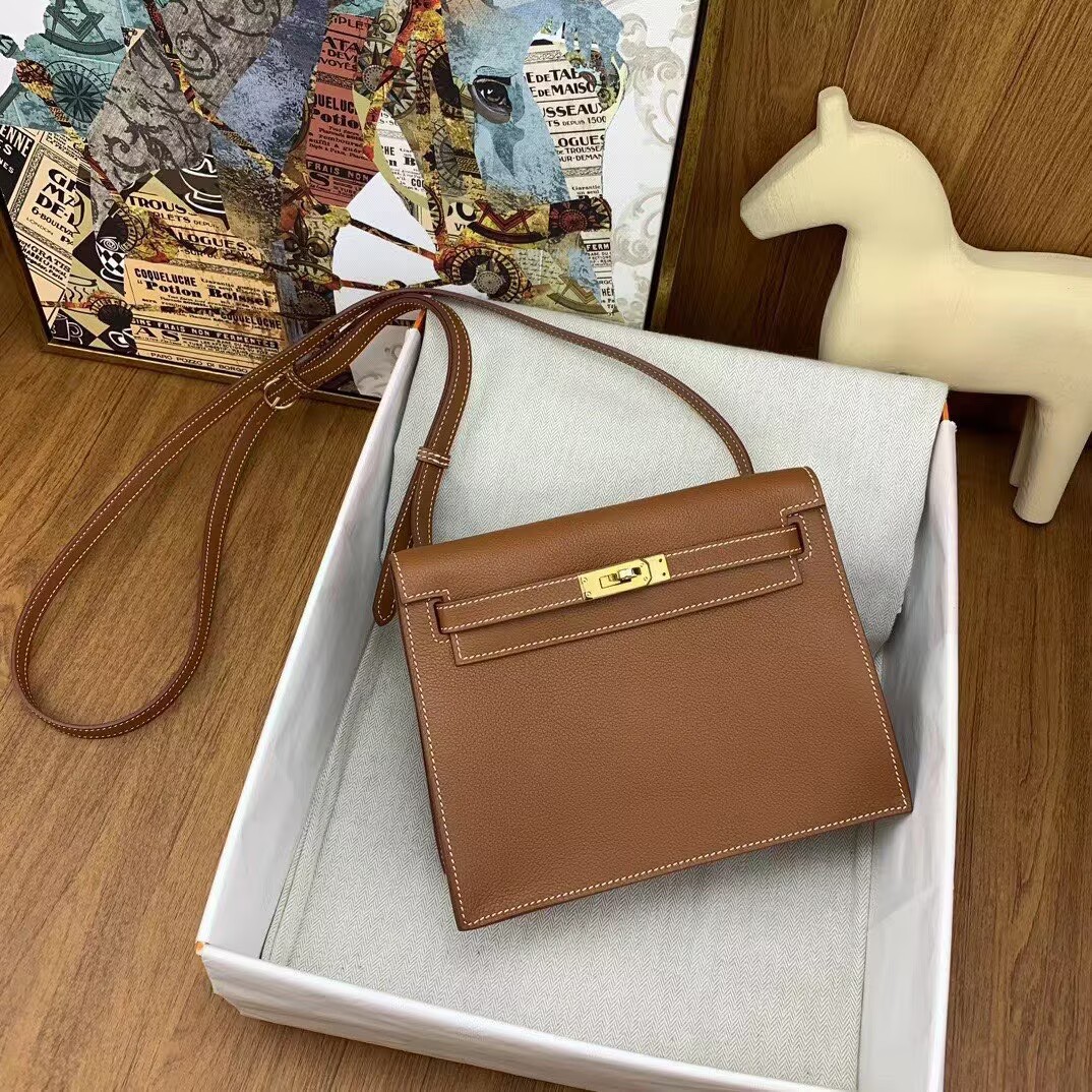 Hermes Kelly Danse Original Evercolor Leather 22CM KL22 Brown Gold-Tone Hermes Kelly Danse Original Evercolor Leather 22CM KL22 Brown Gold-Tone