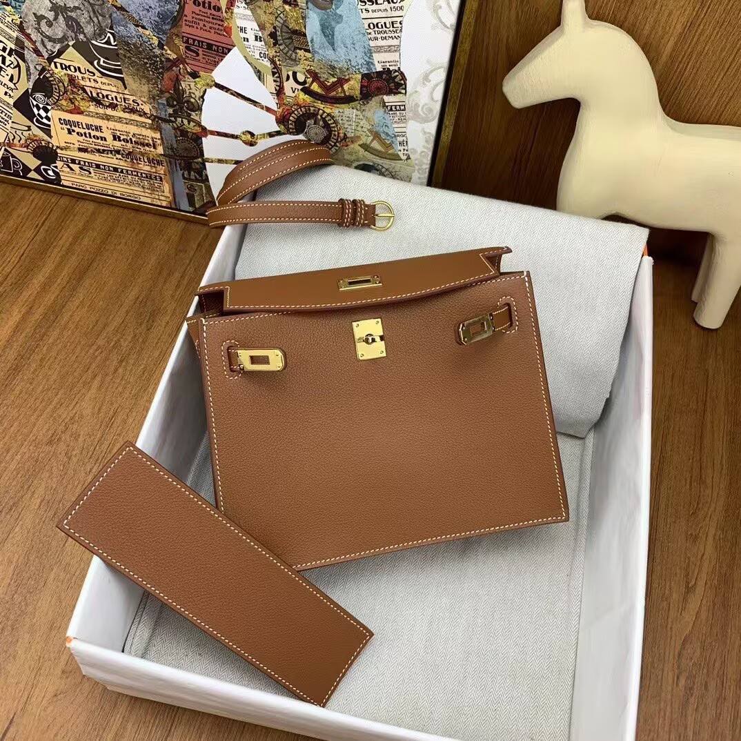 Hermes Kelly Danse Original Evercolor Leather 22CM KL22 Brown Gold-Tone Hermes Kelly Danse Original Evercolor Leather 22CM KL22 Brown Gold-Tone