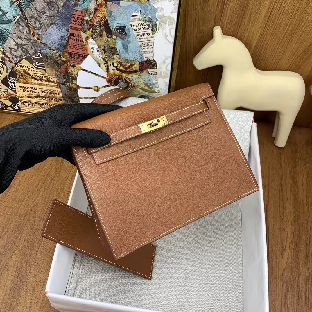Hermes Kelly Danse Original Evercolor Leather 22CM KL22 Brown Gold-Tone Hermes Kelly Danse Original Evercolor Leather 22CM KL22 Brown Gold-Tone