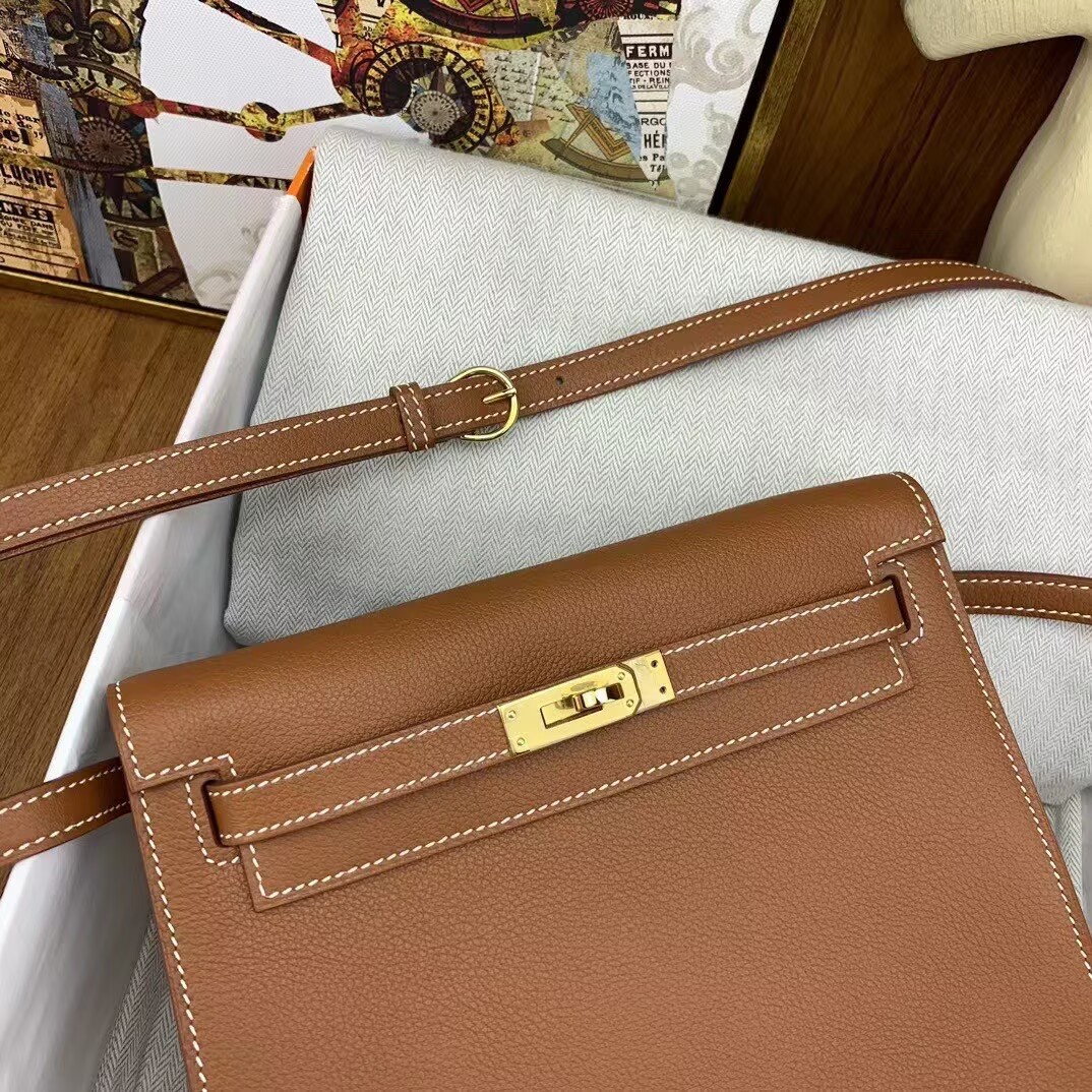 Hermes Kelly Danse Original Evercolor Leather 22CM KL22 Brown Gold-Tone Hermes Kelly Danse Original Evercolor Leather 22CM KL22 Brown Gold-Tone