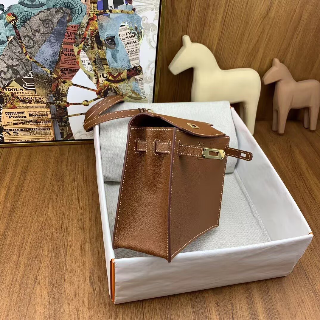 Hermes Kelly Danse Original Evercolor Leather 22CM KL22 Brown Gold-Tone Hermes Kelly Danse Original Evercolor Leather 22CM KL22 Brown Gold-Tone