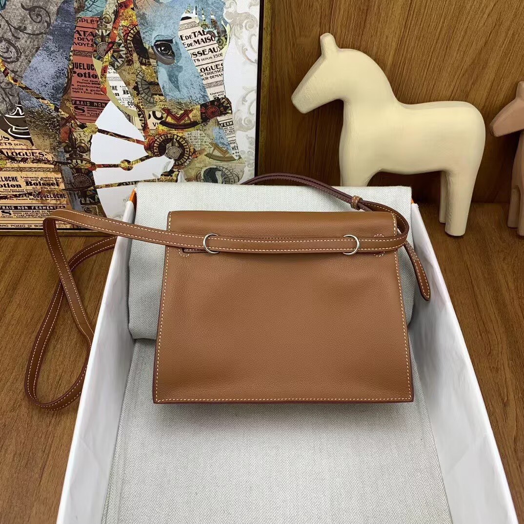Hermes Kelly Danse Original Evercolor Leather 22CM KL22 Brown Silver-Tone Hermes Kelly Danse Original Evercolor Leather 22CM KL22 Brown Silver-Tone