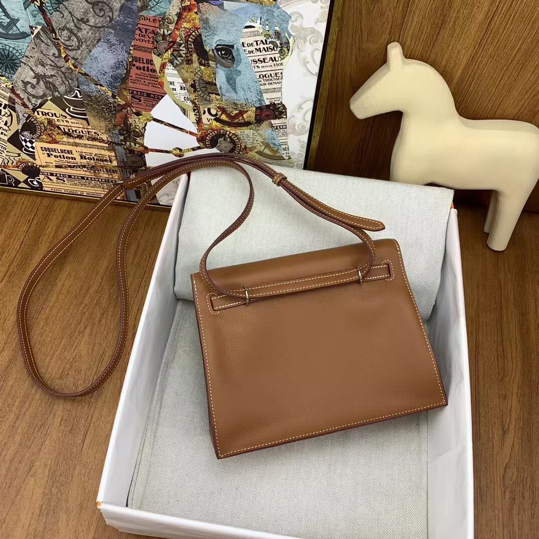 Hermes Kelly Danse Original Evercolor Leather 22CM KL22 Brown Silver-Tone Hermes Kelly Danse Original Evercolor Leather 22CM KL22 Brown Silver-Tone