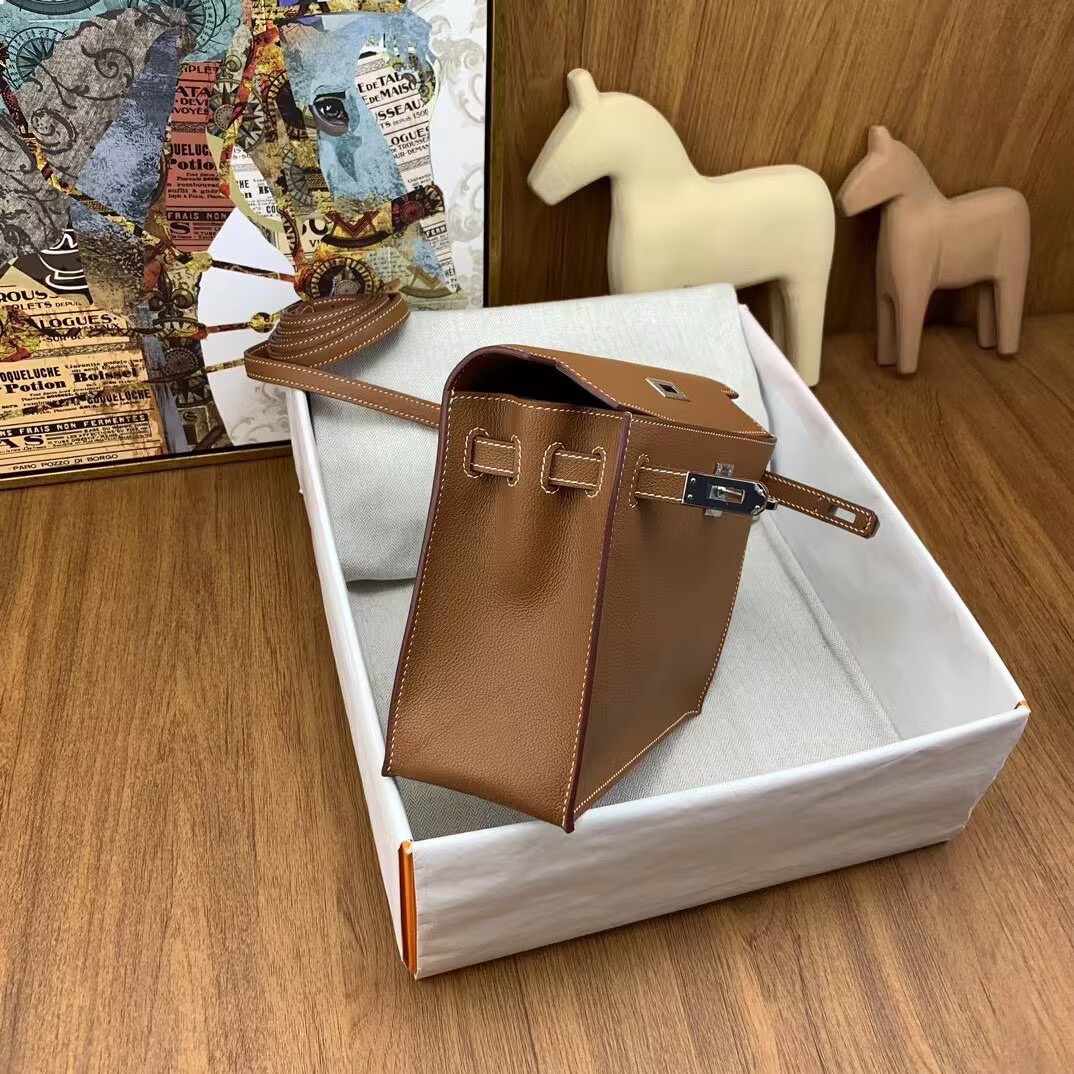 Hermes Kelly Danse Original Evercolor Leather 22CM KL22 Brown Silver-Tone Hermes Kelly Danse Original Evercolor Leather 22CM KL22 Brown Silver-Tone