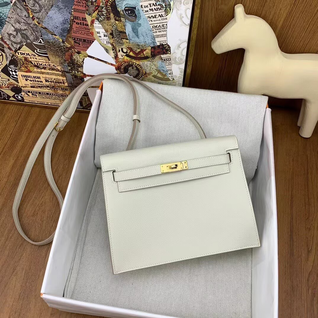 Hermes Kelly Danse Original Evercolor Leather 22CM KL22 Cream Gold-Tone Hermes Kelly Danse Original Evercolor Leather 22CM KL22 Cream Gold-Tone