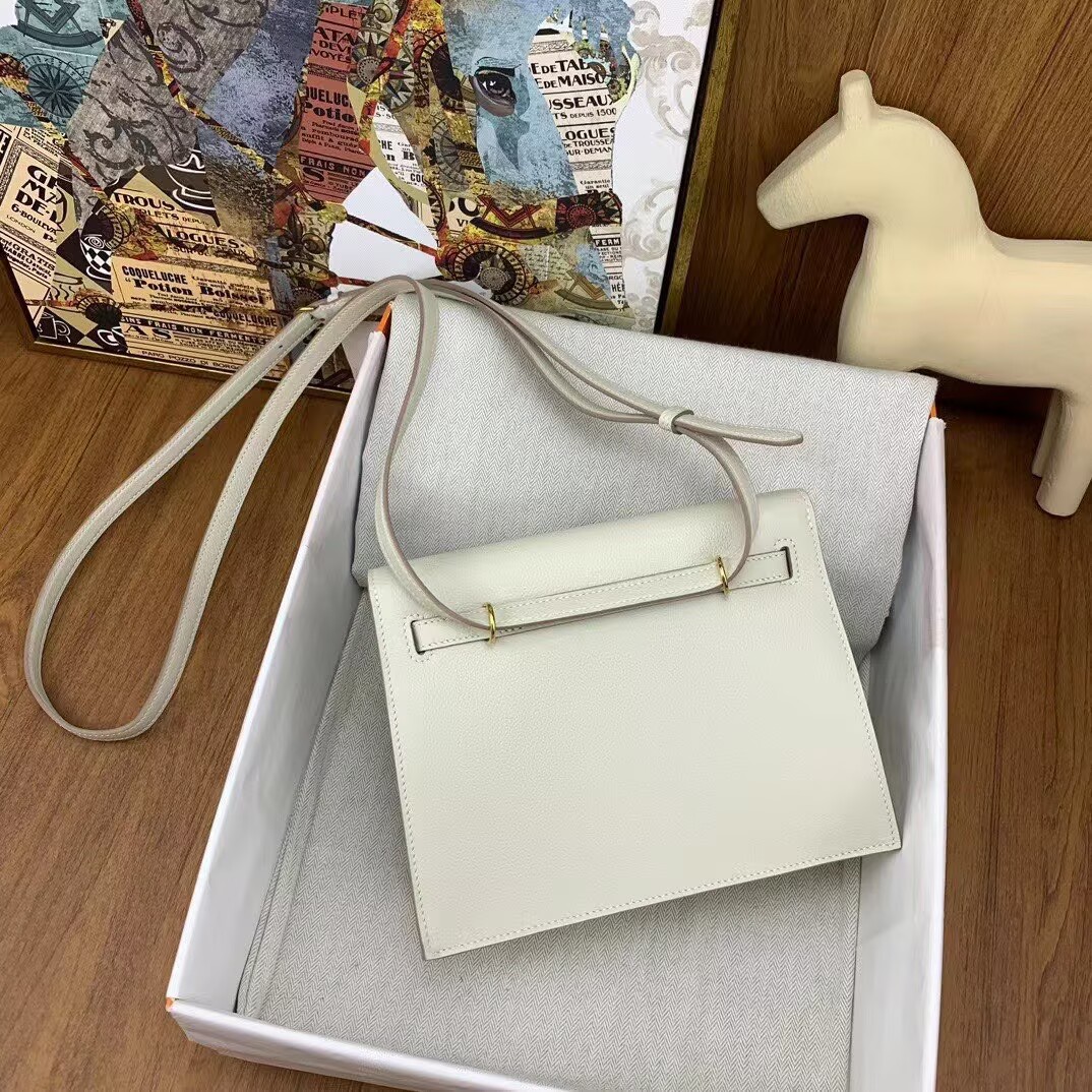Hermes Kelly Danse Original Evercolor Leather 22CM KL22 Cream Gold-Tone Hermes Kelly Danse Original Evercolor Leather 22CM KL22 Cream Gold-Tone