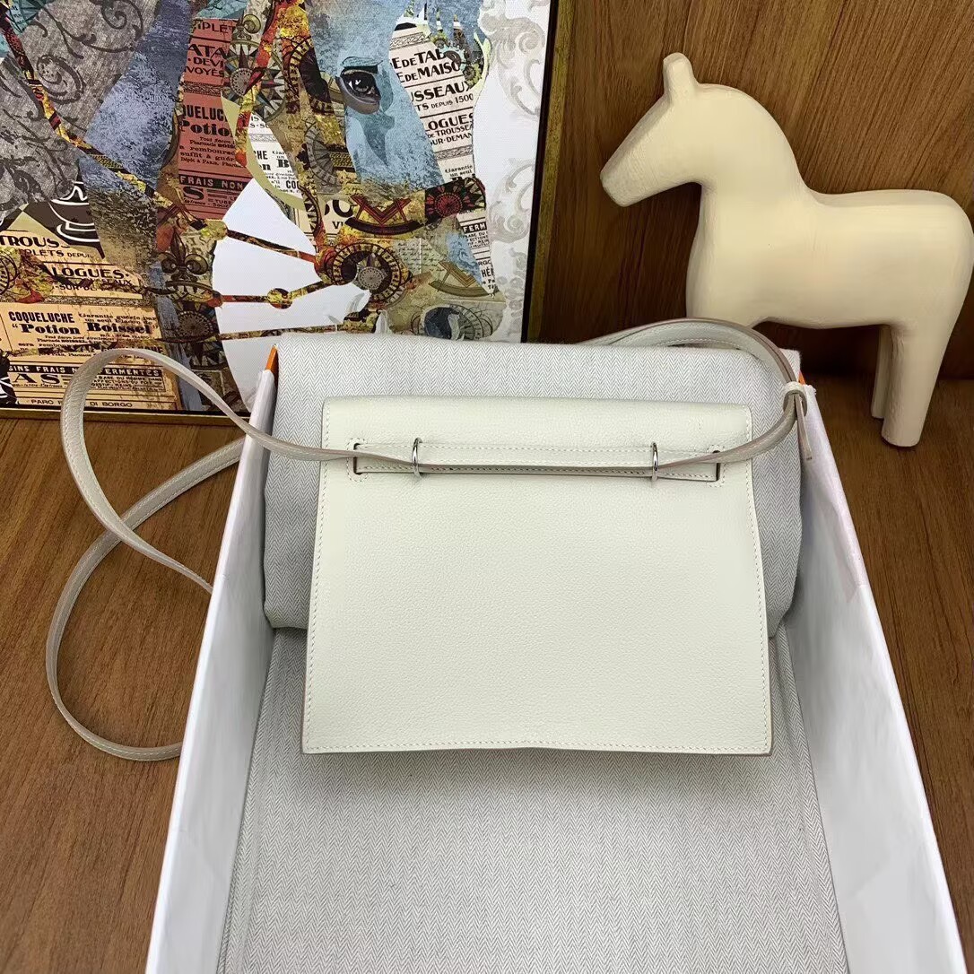 Hermes Kelly Danse Original Evercolor Leather 22CM KL22 Cream Silver-Tone Hermes Kelly Danse Original Evercolor Leather 22CM KL22 Cream Silver-Tone