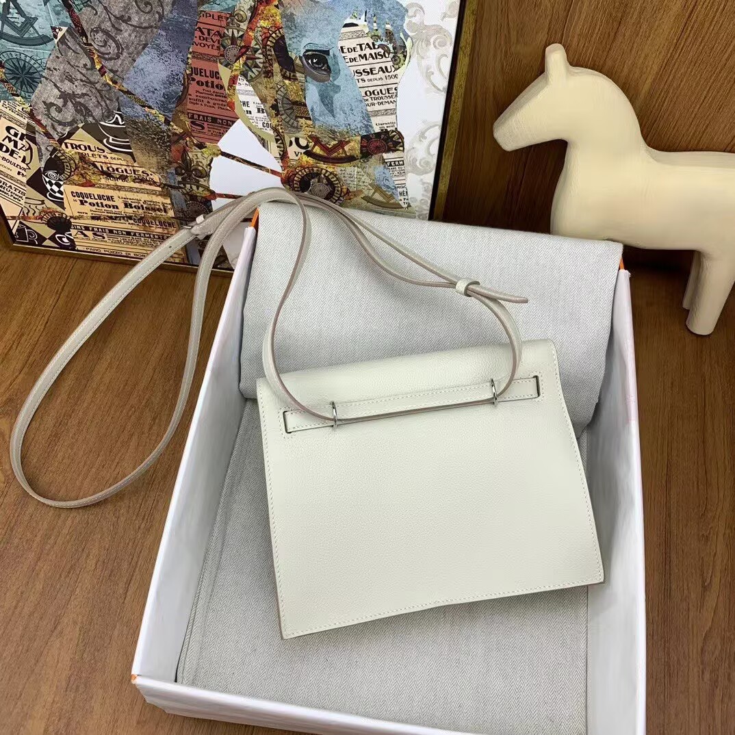 Hermes Kelly Danse Original Evercolor Leather 22CM KL22 Cream Silver-Tone Hermes Kelly Danse Original Evercolor Leather 22CM KL22 Cream Silver-Tone