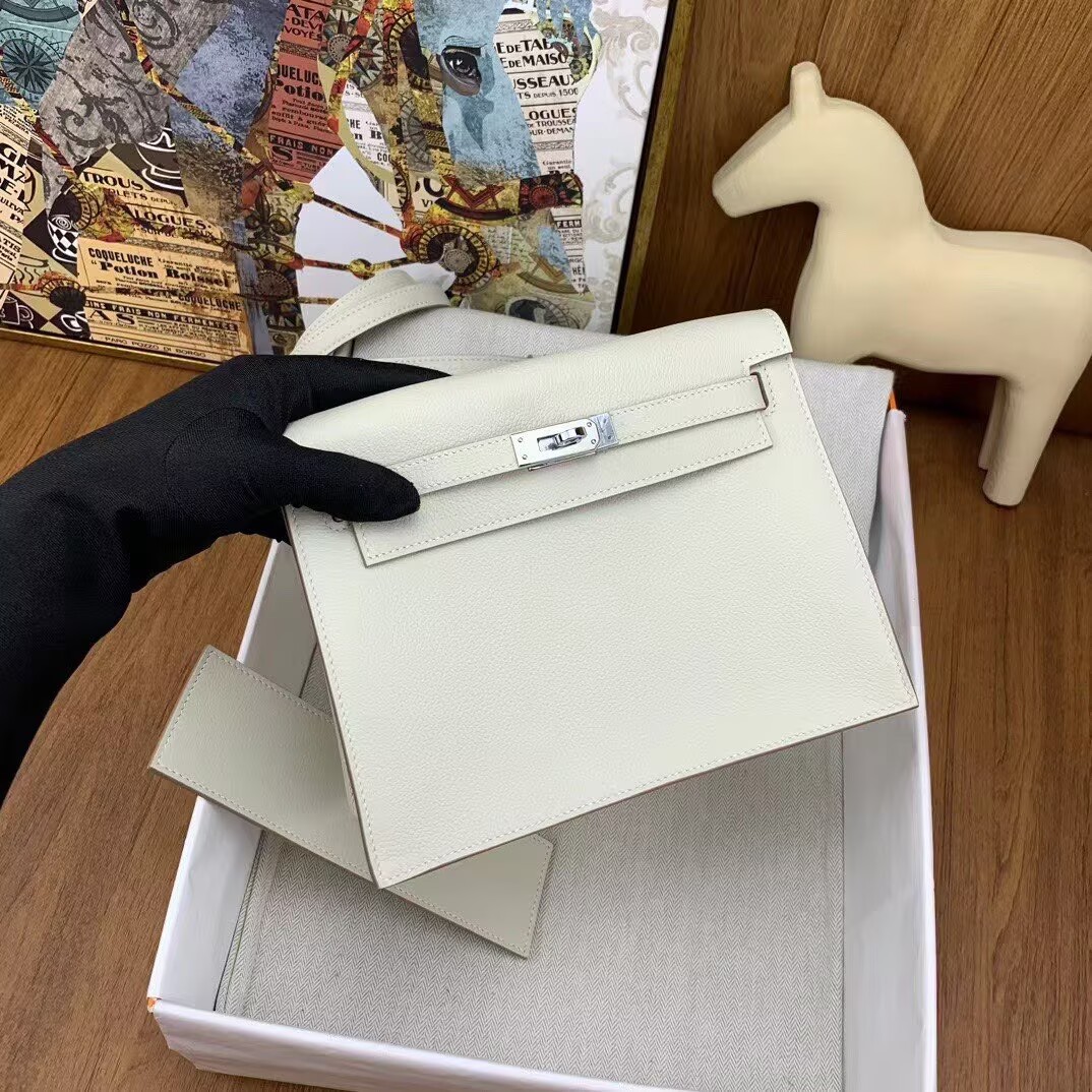 Hermes Kelly Danse Original Evercolor Leather 22CM KL22 Cream Silver-Tone Hermes Kelly Danse Original Evercolor Leather 22CM KL22 Cream Silver-Tone