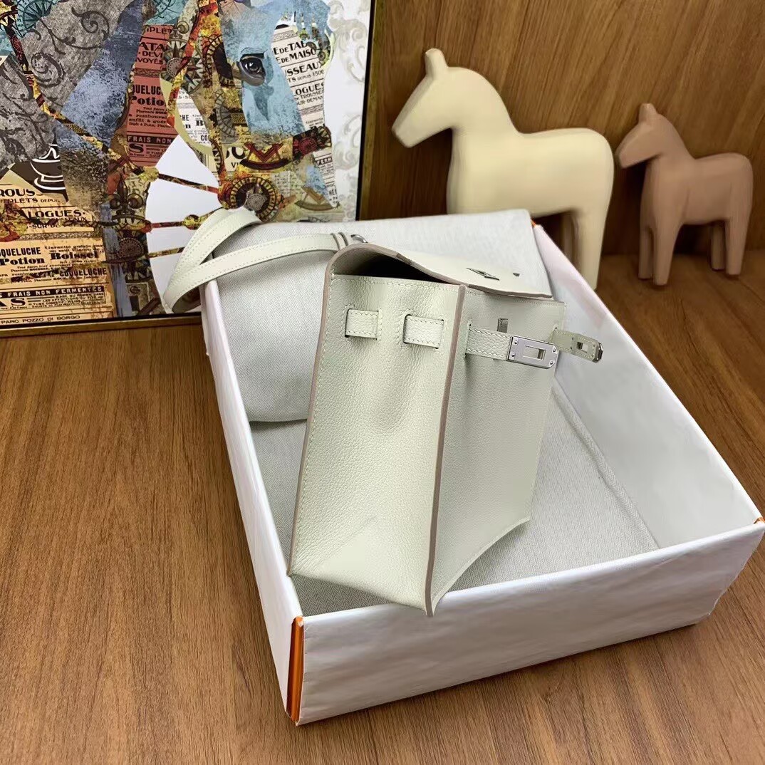 Hermes Kelly Danse Original Evercolor Leather 22CM KL22 Cream Silver-Tone Hermes Kelly Danse Original Evercolor Leather 22CM KL22 Cream Silver-Tone