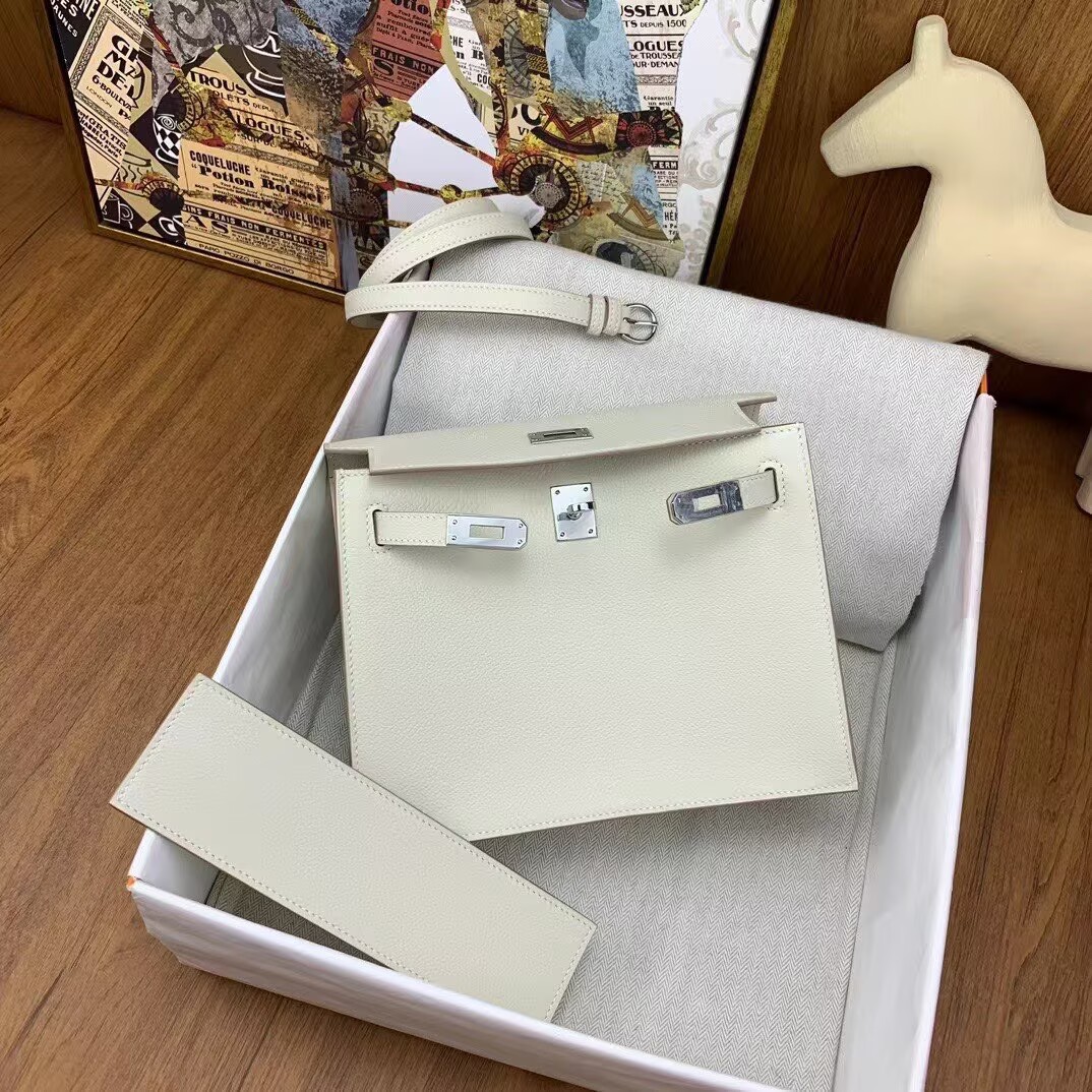 Hermes Kelly Danse Original Evercolor Leather 22CM KL22 Cream Silver-Tone Hermes Kelly Danse Original Evercolor Leather 22CM KL22 Cream Silver-Tone