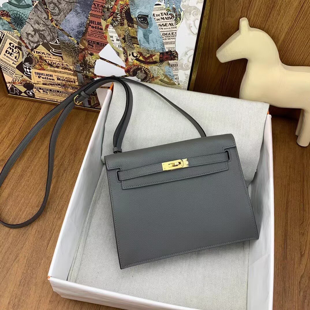 Hermes Kelly Danse Original Evercolor Leather 22CM KL22 Gray Gold-Tone