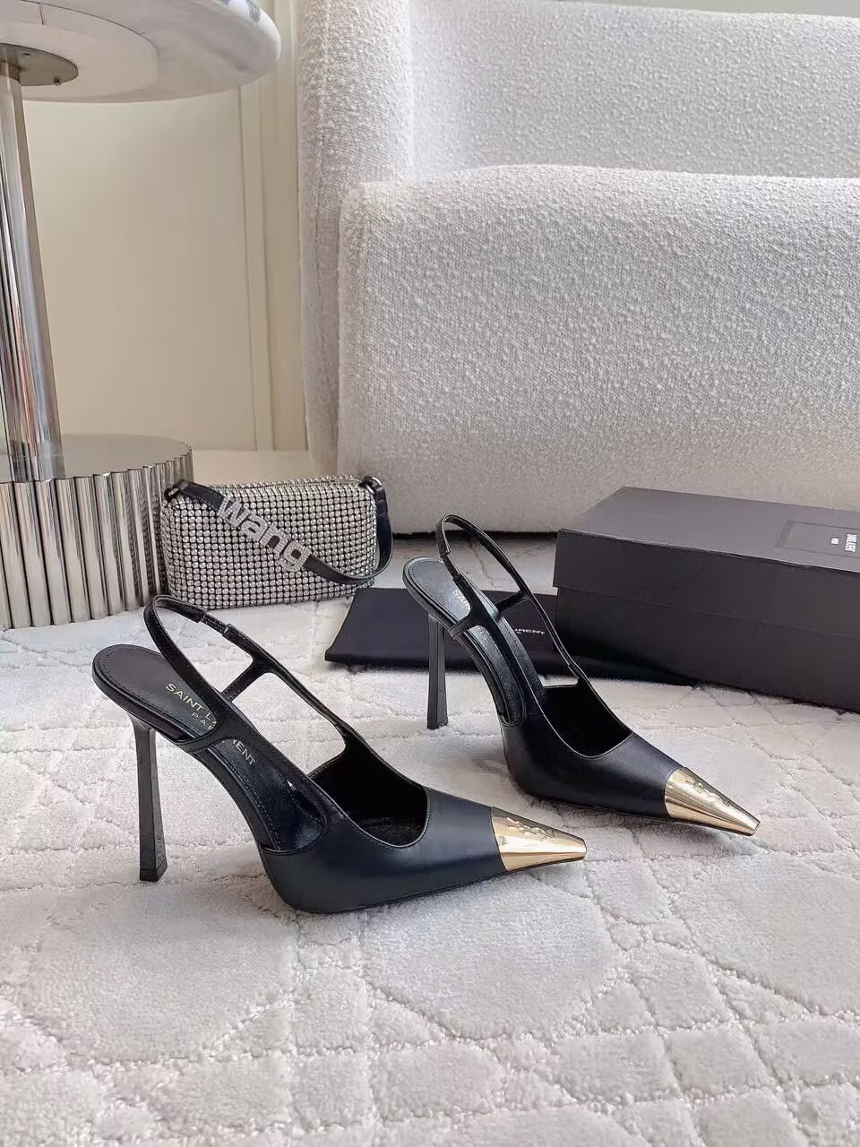 Saint Laurent Jeanne 110 Leather Slingback Pumps Y70130 Black