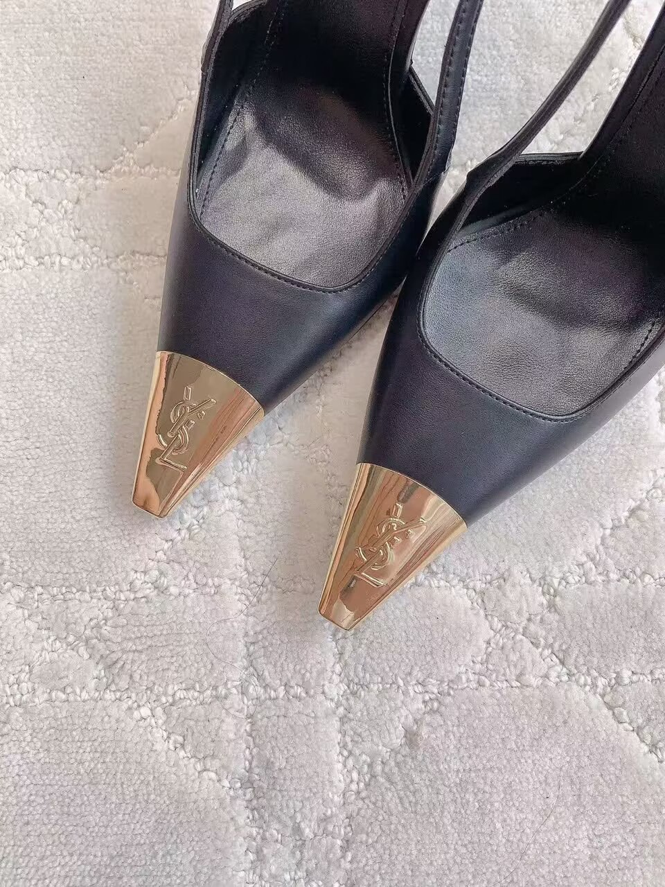 Saint Laurent Jeanne 110 Leather Slingback Pumps Y70130 Black Saint Laurent Jeanne 110 Leather Slingback Pumps Y70130 Black