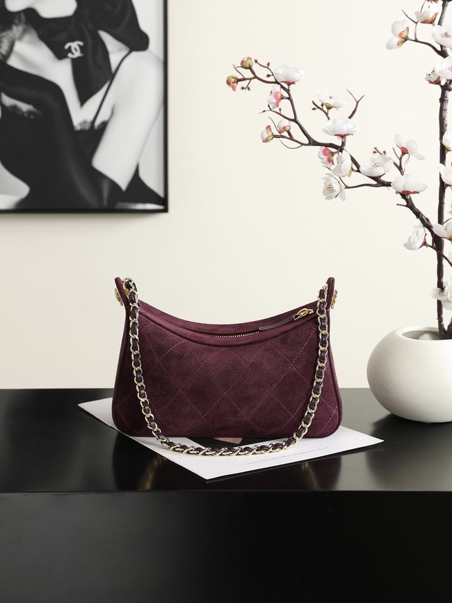 CHANEL Hobo Bag Suede AS6640 Burgundy