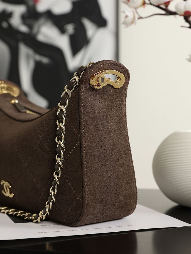 CHANEL Hobo Bag Suede AS6640 dark brown