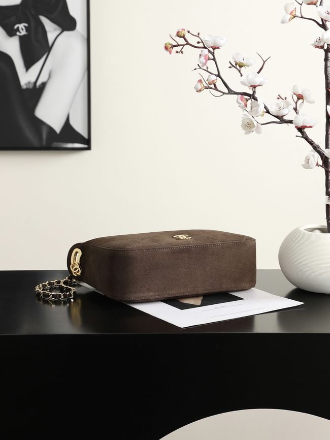CHANEL Hobo Bag Suede AS6640 dark brown