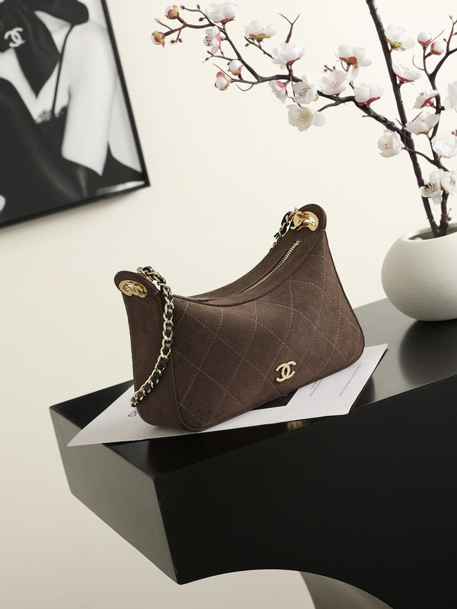 CHANEL Hobo Bag Suede AS6640 dark brown