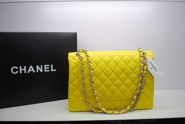Chanel Maxi Double Flaps Bag A36098 Lemon Original Caviar Leather Silver Chanel Maxi Double Flaps Bag A36098 Lemon Original Caviar Leather Silver