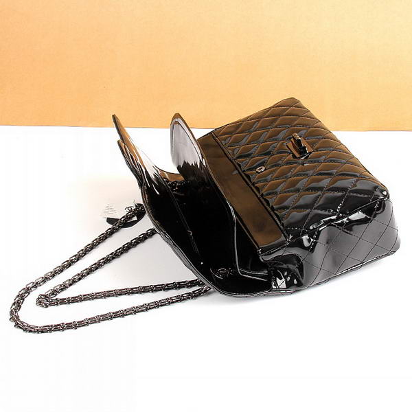 Chanel Classic Bags A40711 Black Patent Leather Silver