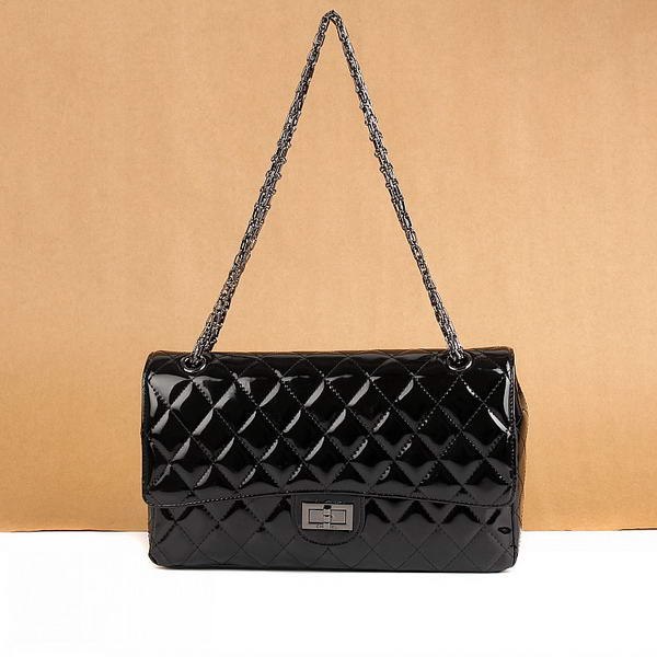 Chanel Classic Bags A40711 Black Patent Leather Silver