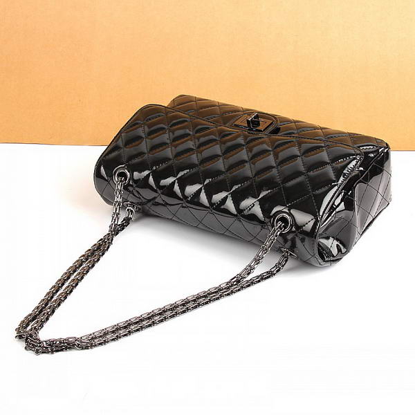 Chanel Classic Bags A40711 Black Patent Leather Silver