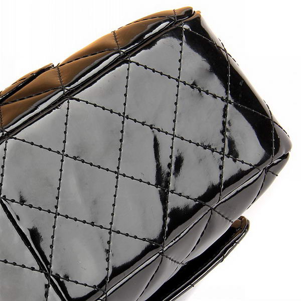 Chanel Classic Bags A40711 Black Patent Leather Silver