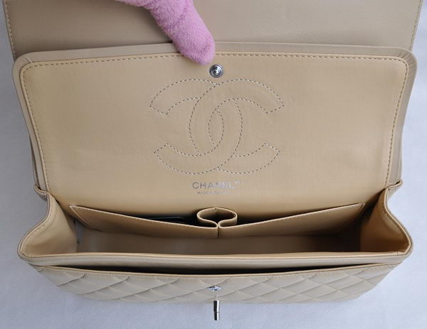 Chanel Classic 2.55 Series Apricot Lambskin Silver Chain Quilted Flap Bag 1113 Chanel Classic 2.55 Series Apricot Lambskin Silver Chain Quilted Flap Bag 1113