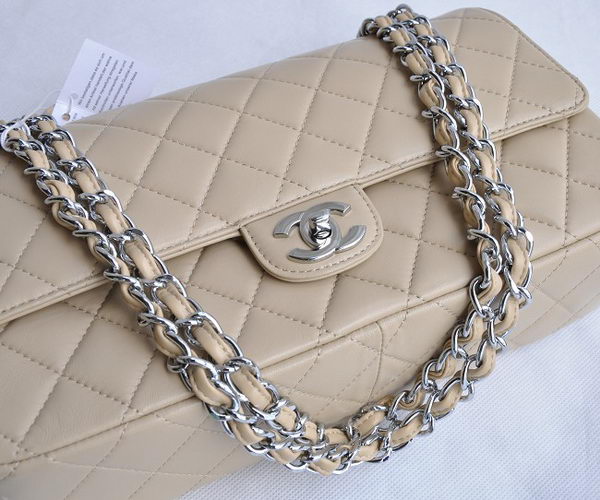 Chanel Classic 2.55 Series Apricot Lambskin Silver Chain Quilted Flap Bag 1113 Chanel Classic 2.55 Series Apricot Lambskin Silver Chain Quilted Flap Bag 1113