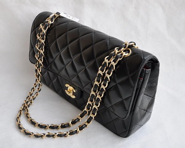 Chanel Classic 2.55 Series Black Lambskin Golden Chain Quilted Flap Bag 1113 Chanel Classic 2.55 Series Black Lambskin Golden Chain Quilted Flap Bag 1113