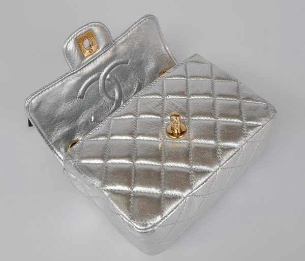 Chanel Classic Light Silver Lambskin Golden Chain Quilted Flap Bag Chanel Classic Light Silver Lambskin Golden Chain Quilted Flap Bag