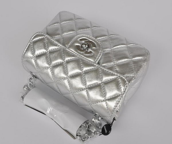 Chanel Classic Light Silver Lambskin Silver Chain Quilted Flap Bag 1115 Chanel Classic Light Silver Lambskin Silver Chain Quilted Flap Bag 1115