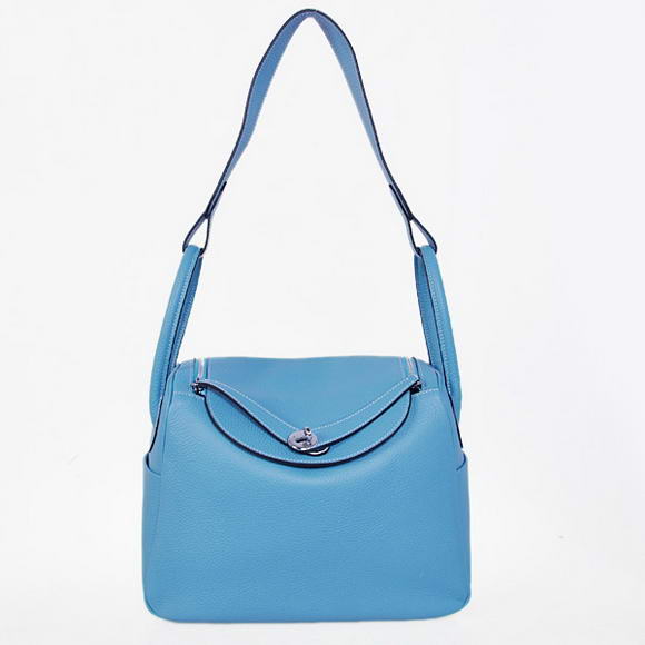 Hermes Lindy 30CM Havanne Handbags 1057 Light Blue Leather Silver Hardware Hermes Lindy 30CM Havanne Handbags 1057 Light Blue Leather Silver Hardware