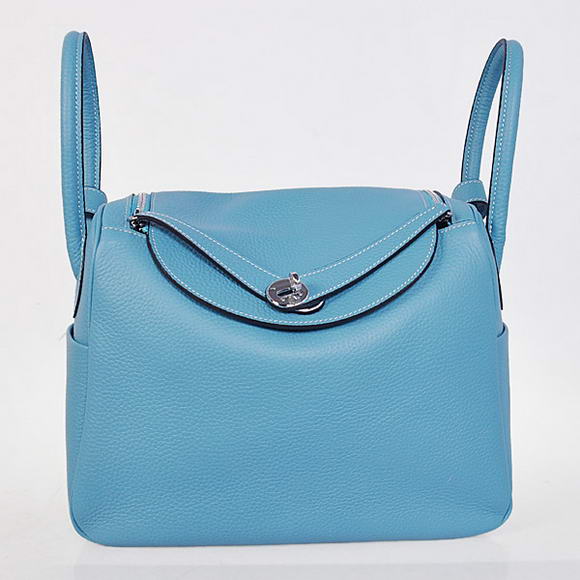 Hermes Lindy 30CM Havanne Handbags 1057 Light Blue Leather Silver Hardware Hermes Lindy 30CM Havanne Handbags 1057 Light Blue Leather Silver Hardware