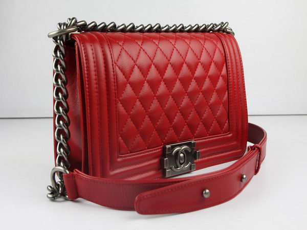 Chanel A67025 Le Boy Flap Shoulder Bag In Red Sheepskin Leather Chanel A67025 Le Boy Flap Shoulder Bag In Red Sheepskin Leather