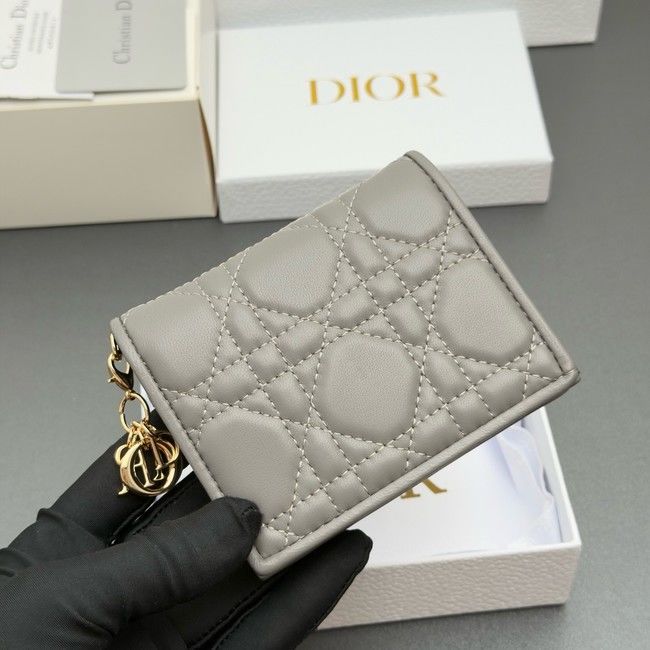LADY DIOR LOTUS WALLET CANNAGE LAMBSKIN S0178 gray