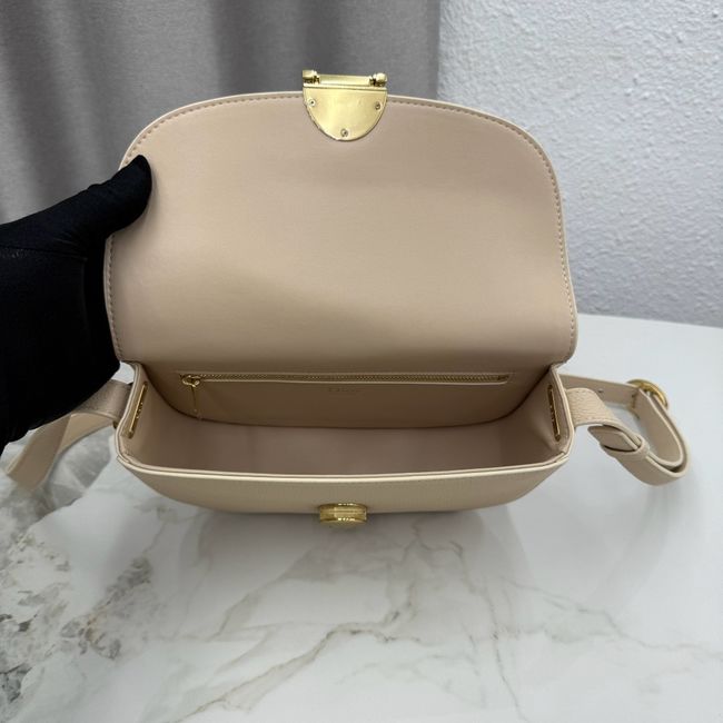 Medium Dior Medaillon Flap Bag Grained Calfskin M3920QD  Apricot